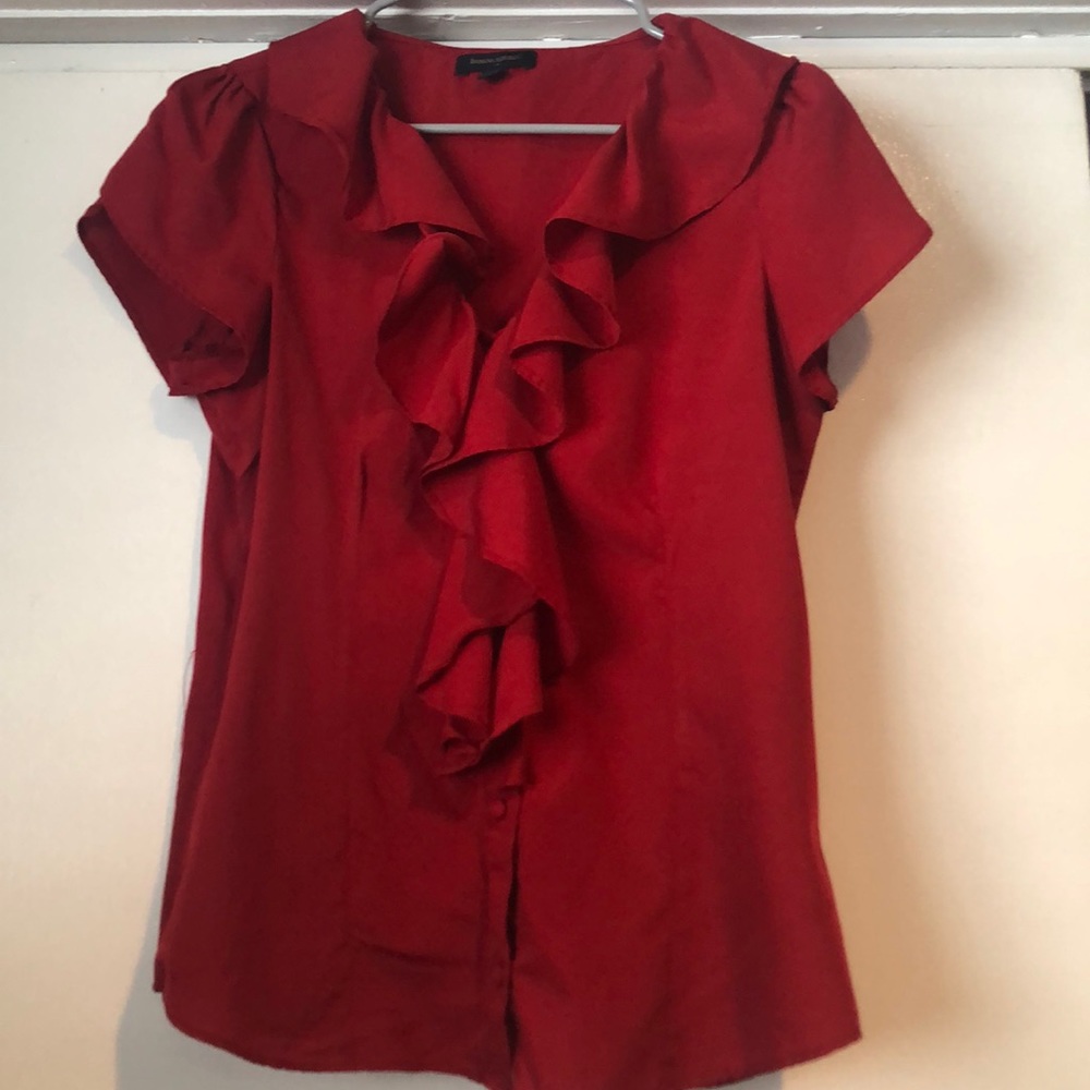 Banana republic red ruffle blouse